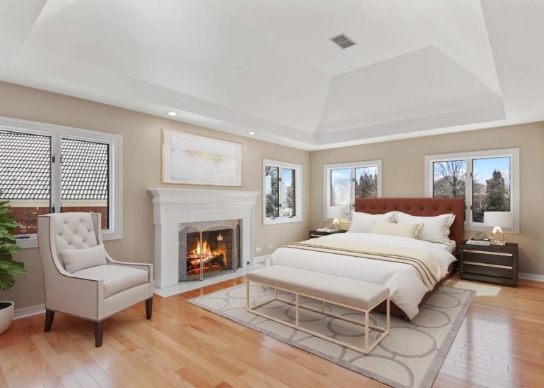 Virtual staging services for real estate photography - digital furniture in a master bedroom